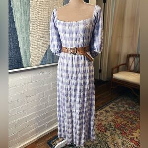 NWOT Nasty Gal Purple Gingham Puff Sleeve Maxi Dress